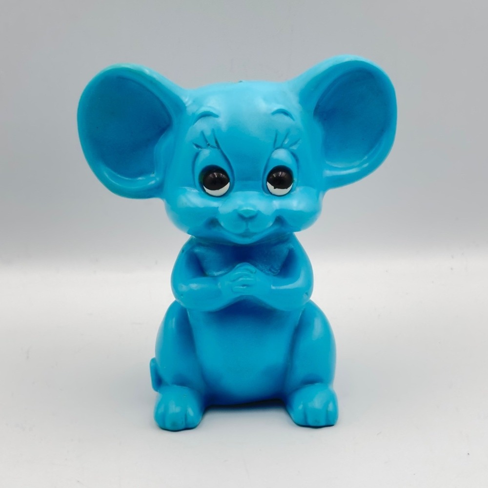 Vintage Royalty Designs of Florida Blue Mouse Coin Bank Rubber Vinyl 5 Inch